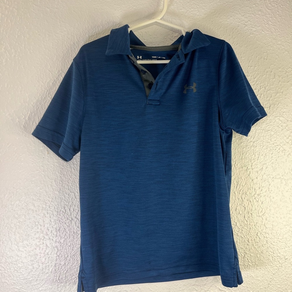 Boy Under Armour Blue and Gray Polo